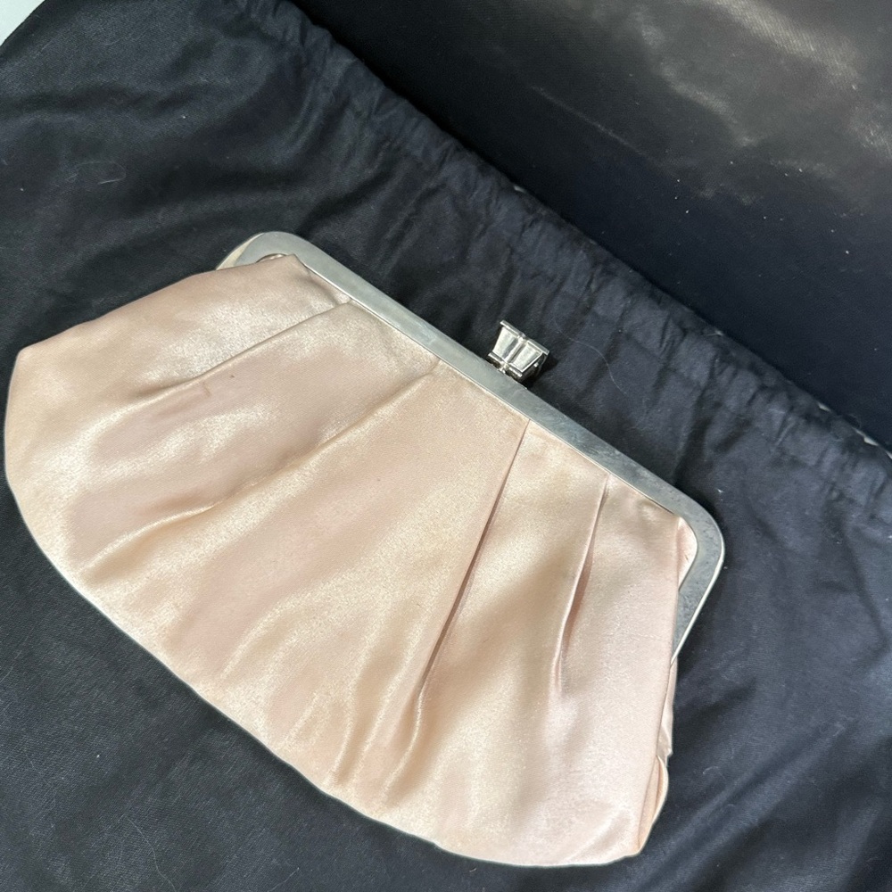 BCBGMaxAzria Cream Satin clutch with chain